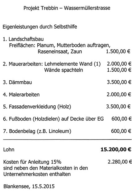 Baugemeinschaft Trebbin Warrermüllerstrasse | Eigenleistungen durch Selbsthilfe